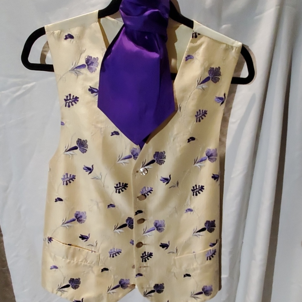 Cream and tyrian waistcoat and cravat